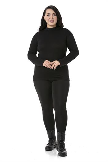 Büyük Beden Yarım Balıkçı Uzun Kollu Viskon Siyah Body