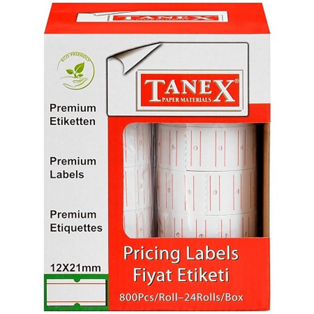 Tanex Motex Çizgili Beyaz 12 mm x 21 mm Fiyat Etiketi 24'lü Paket