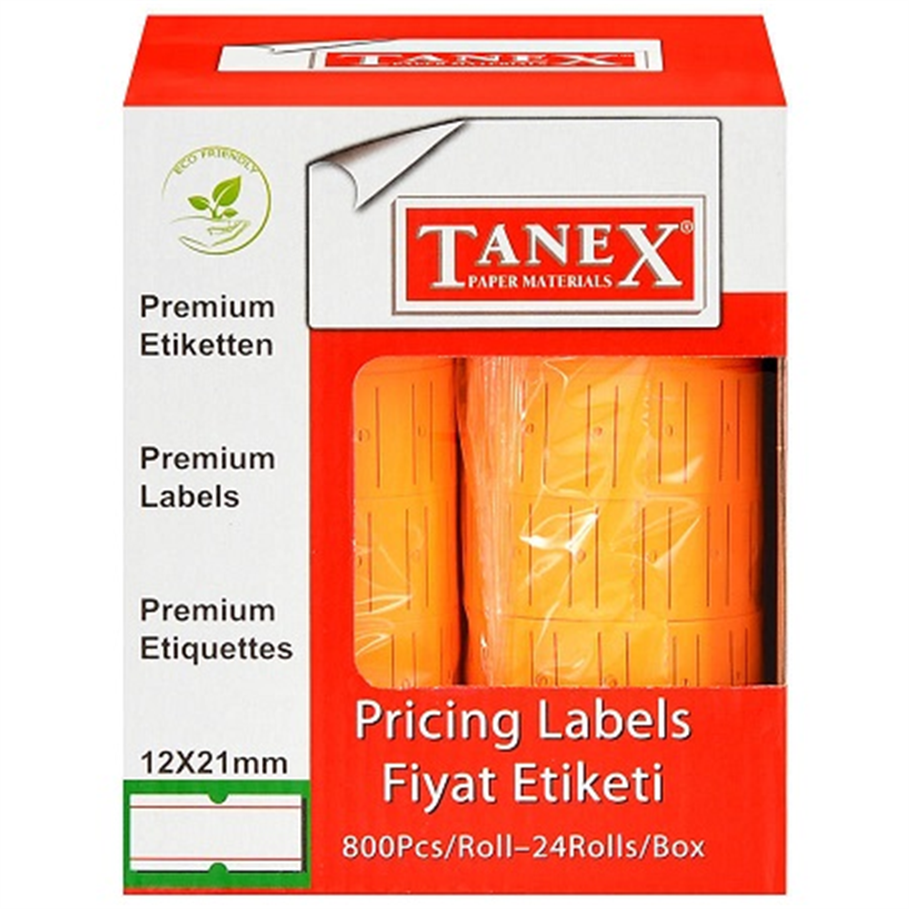 Tanex Motex Çizgili Florasan Turuncu 12 mm x 21 mm Fiyat Etiketi 24'lü Paket