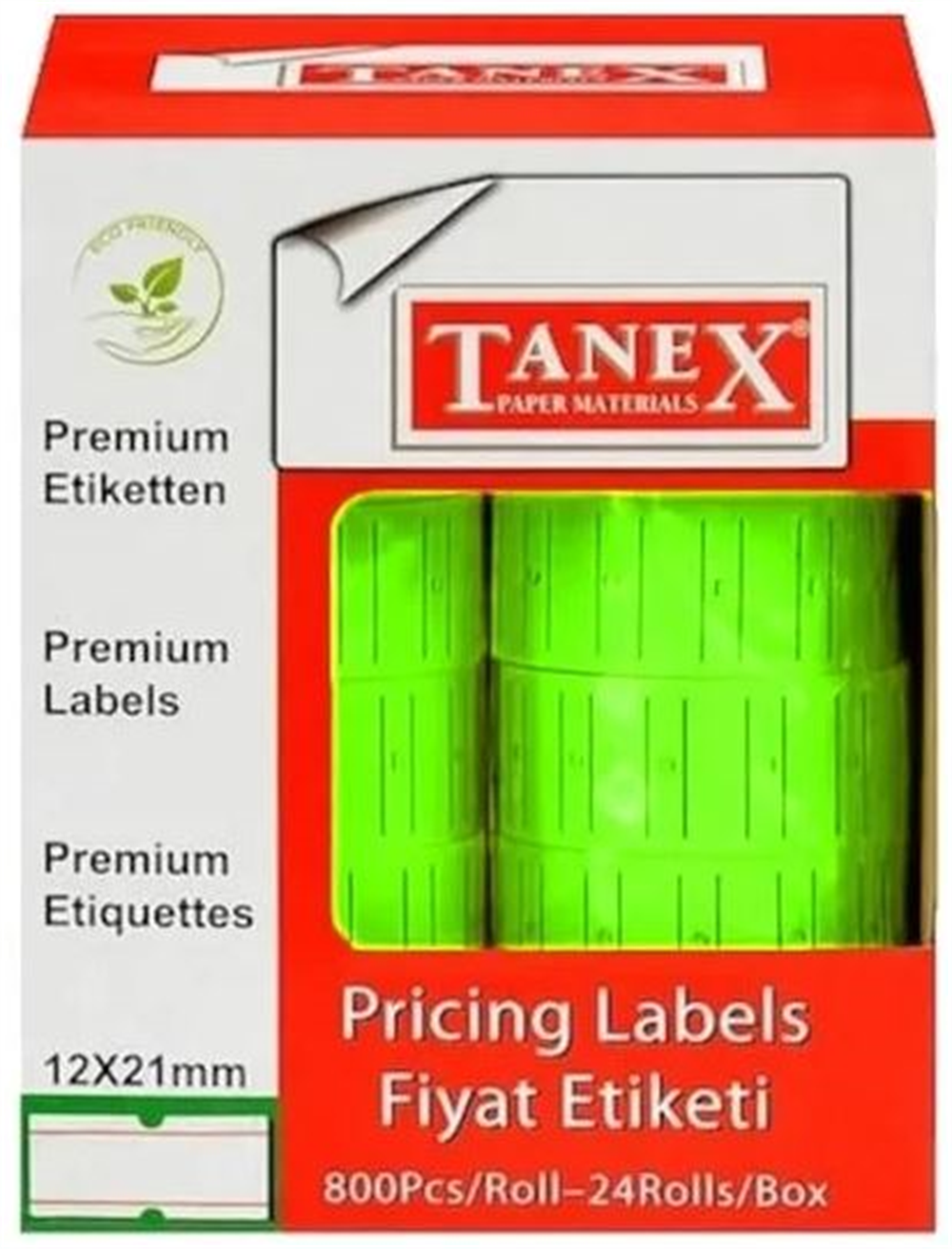 Tanex Motex Çizgili Florasan Yeşil 12 mm x 21 mm Fiyat Etiketi 24'lü Paket