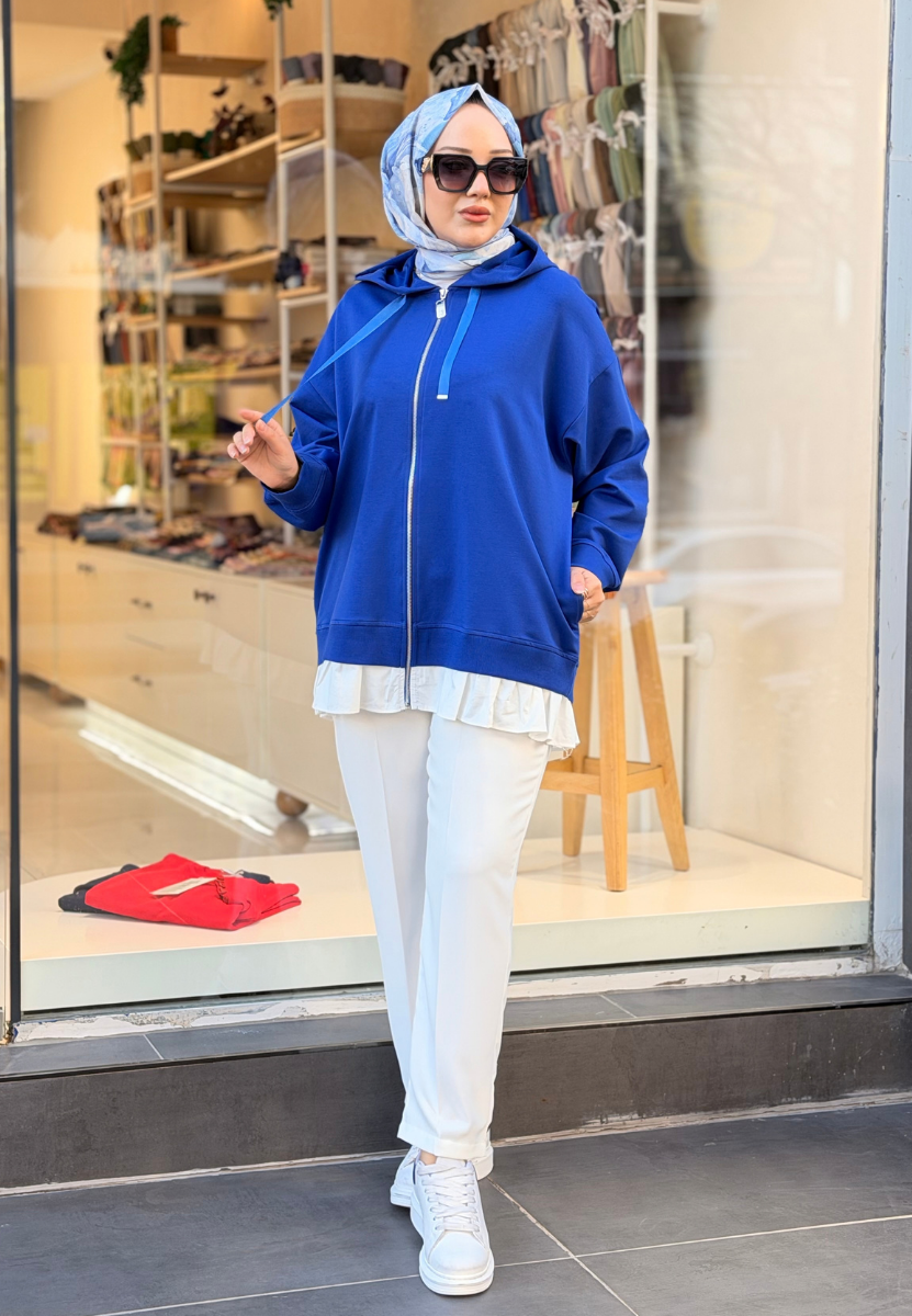  Saks Mavi Fırfırlı Ceket 