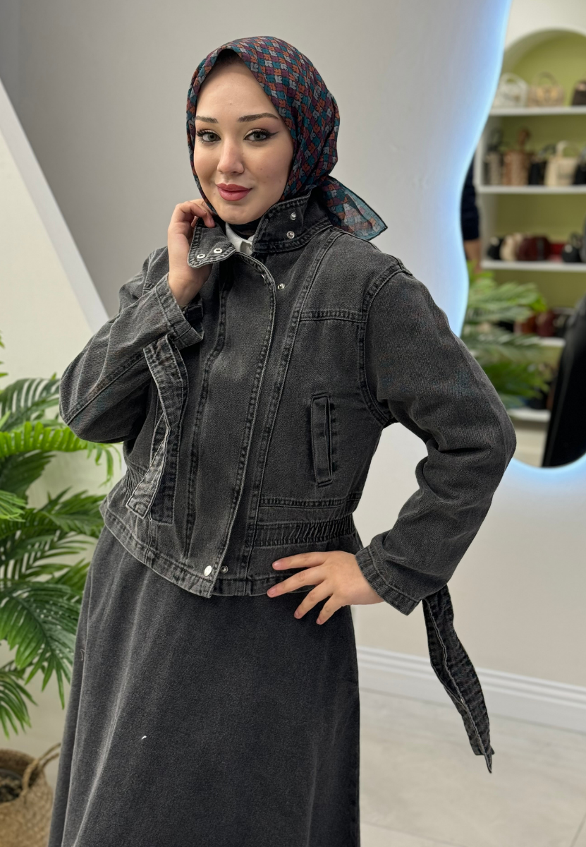 Antrasit Mini Denim Ceket