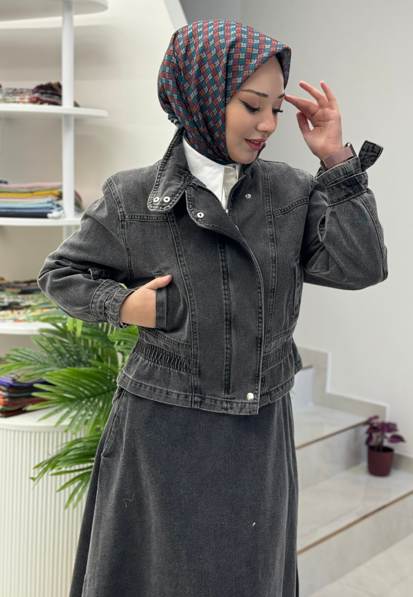 Antrasit Mini Denim Ceket