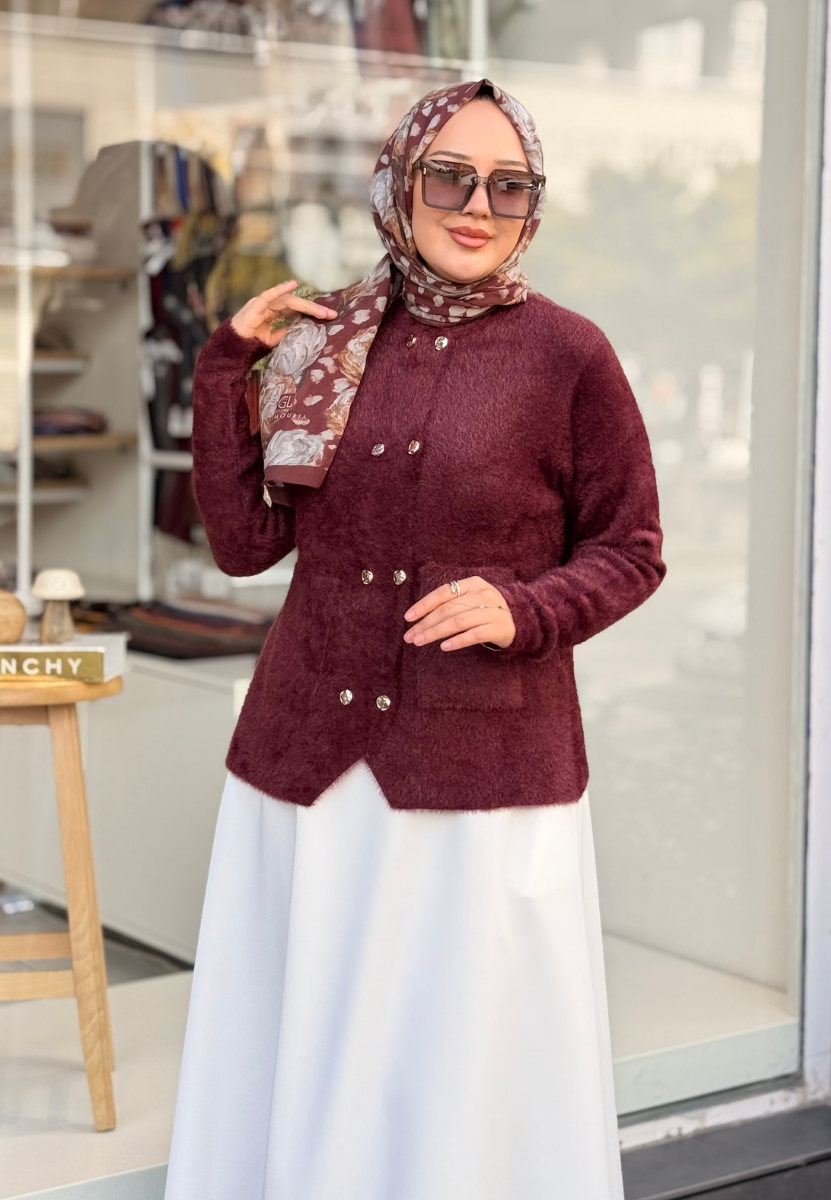Bordo Angora Kısa Hırka