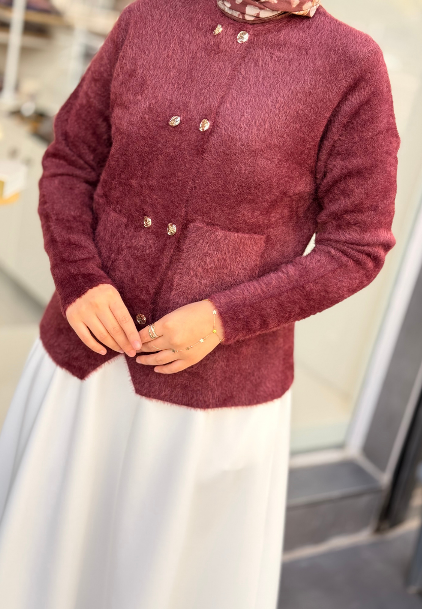 Bordo Angora Kısa Hırka
