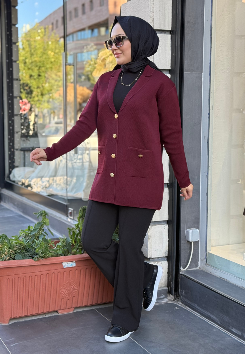 Bordo Blazer Triko Ceket