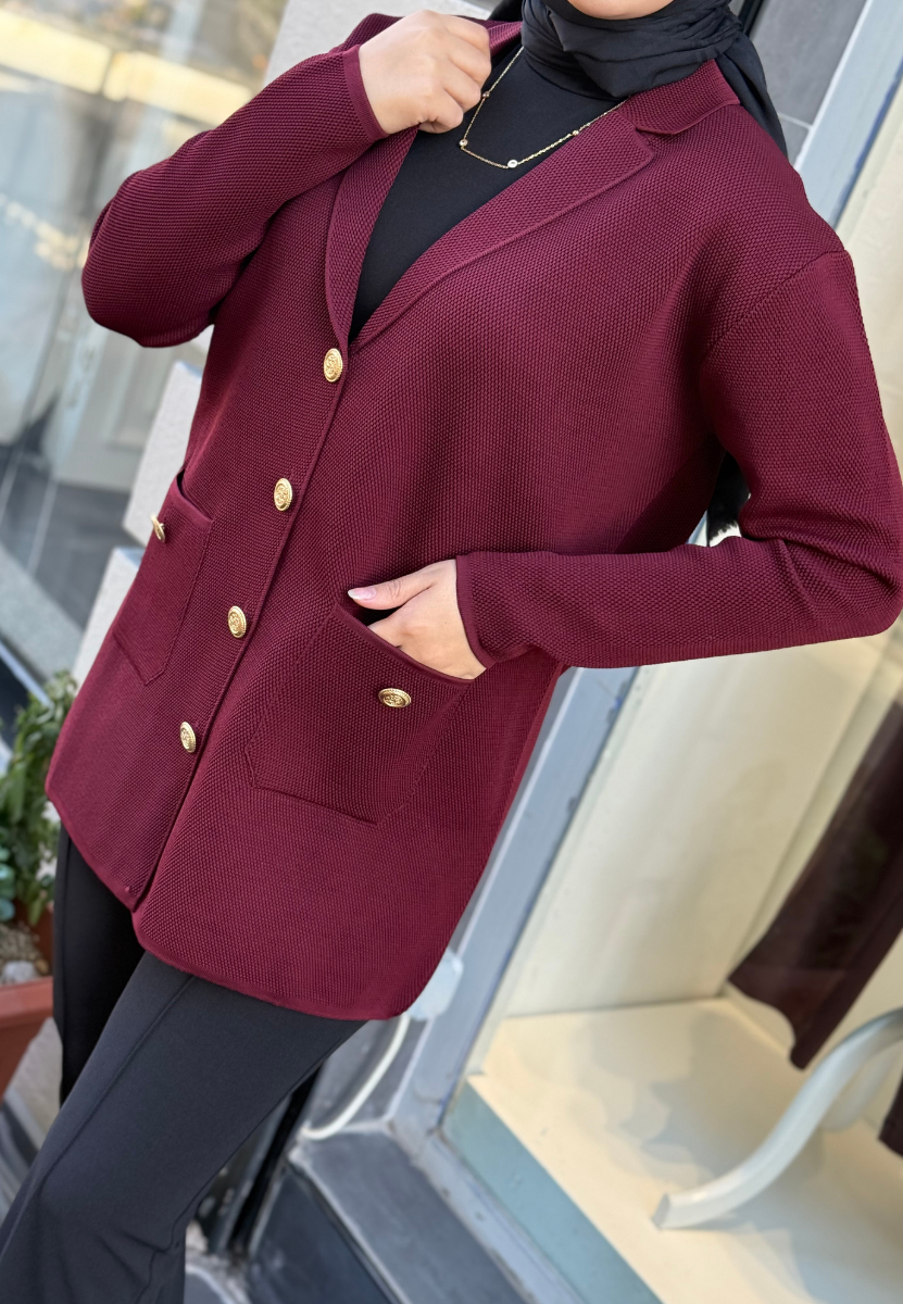 Bordo Blazer Triko Ceket