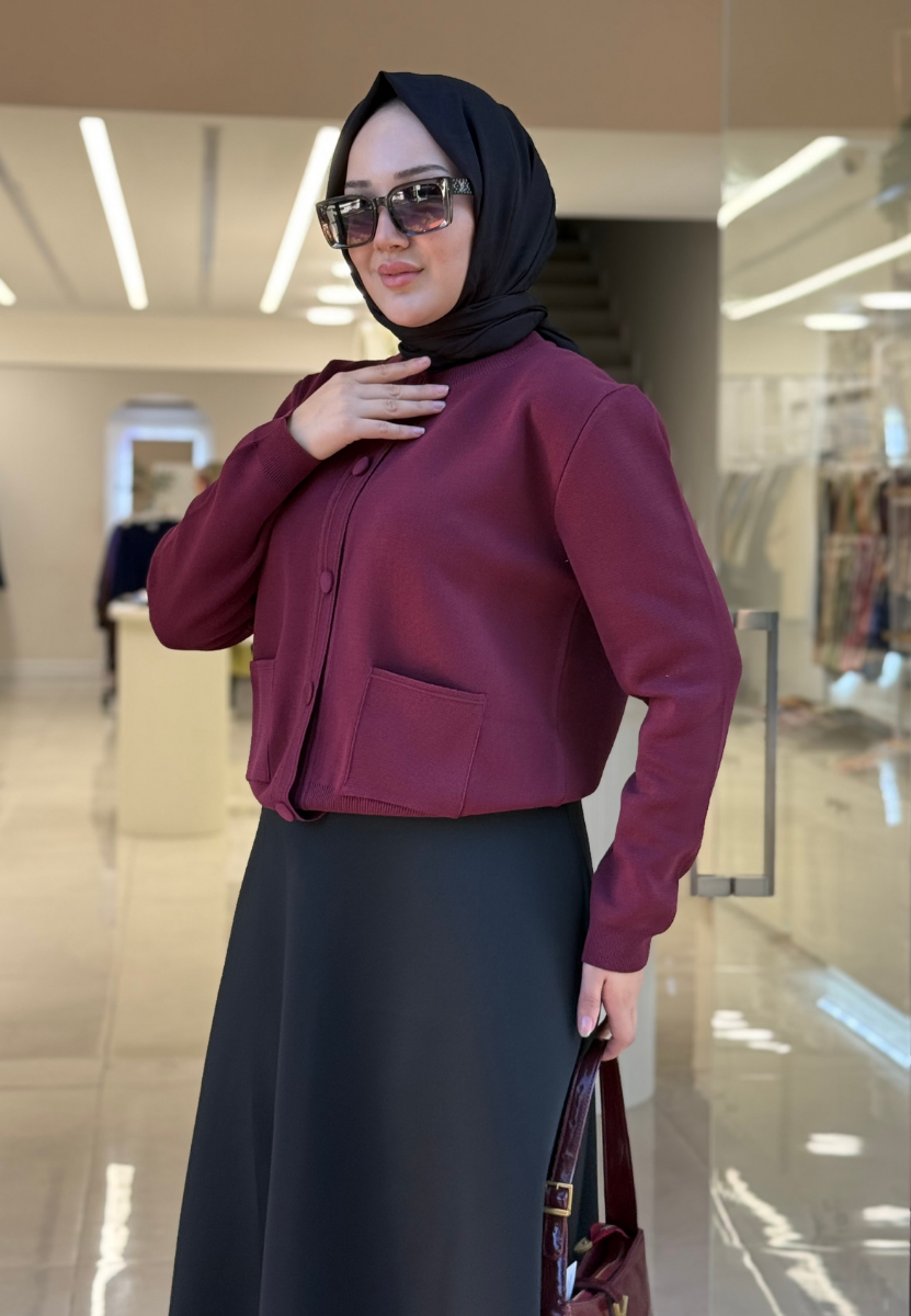 Bordo Bomber Mini Hırka