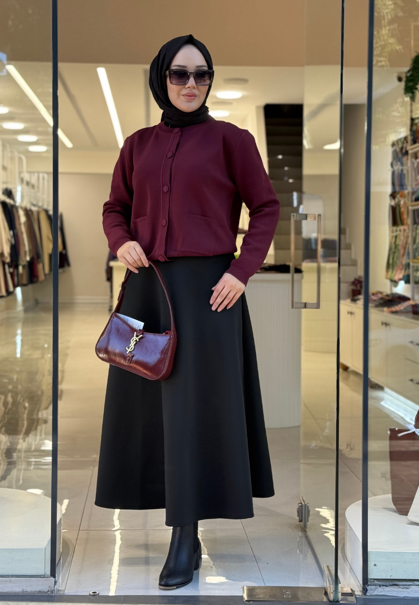 Bordo Bomber Mini Hırka