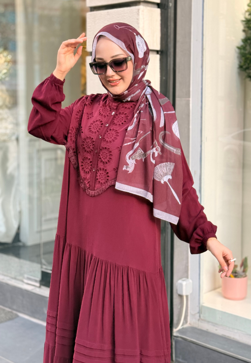 Bordo Efraze Elbise 