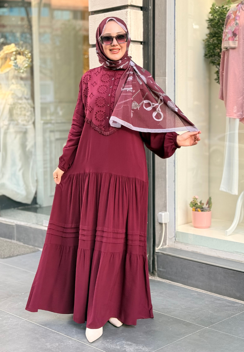 Bordo Efraze Elbise 