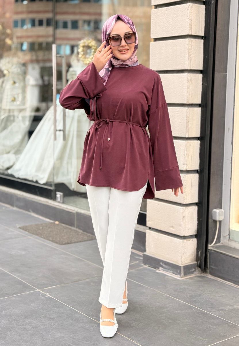 Bordo İpli Tensel tunik