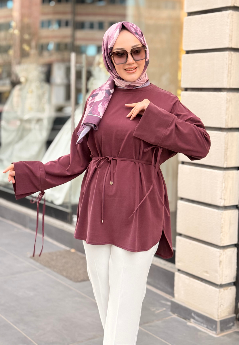 Bordo İpli Tensel tunik