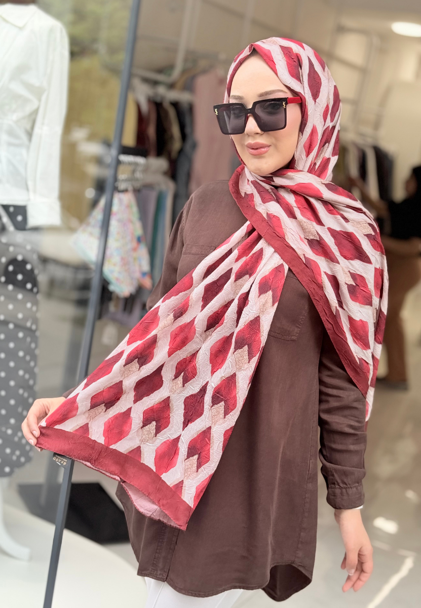 Bordo Karo Desen Kraş Şal