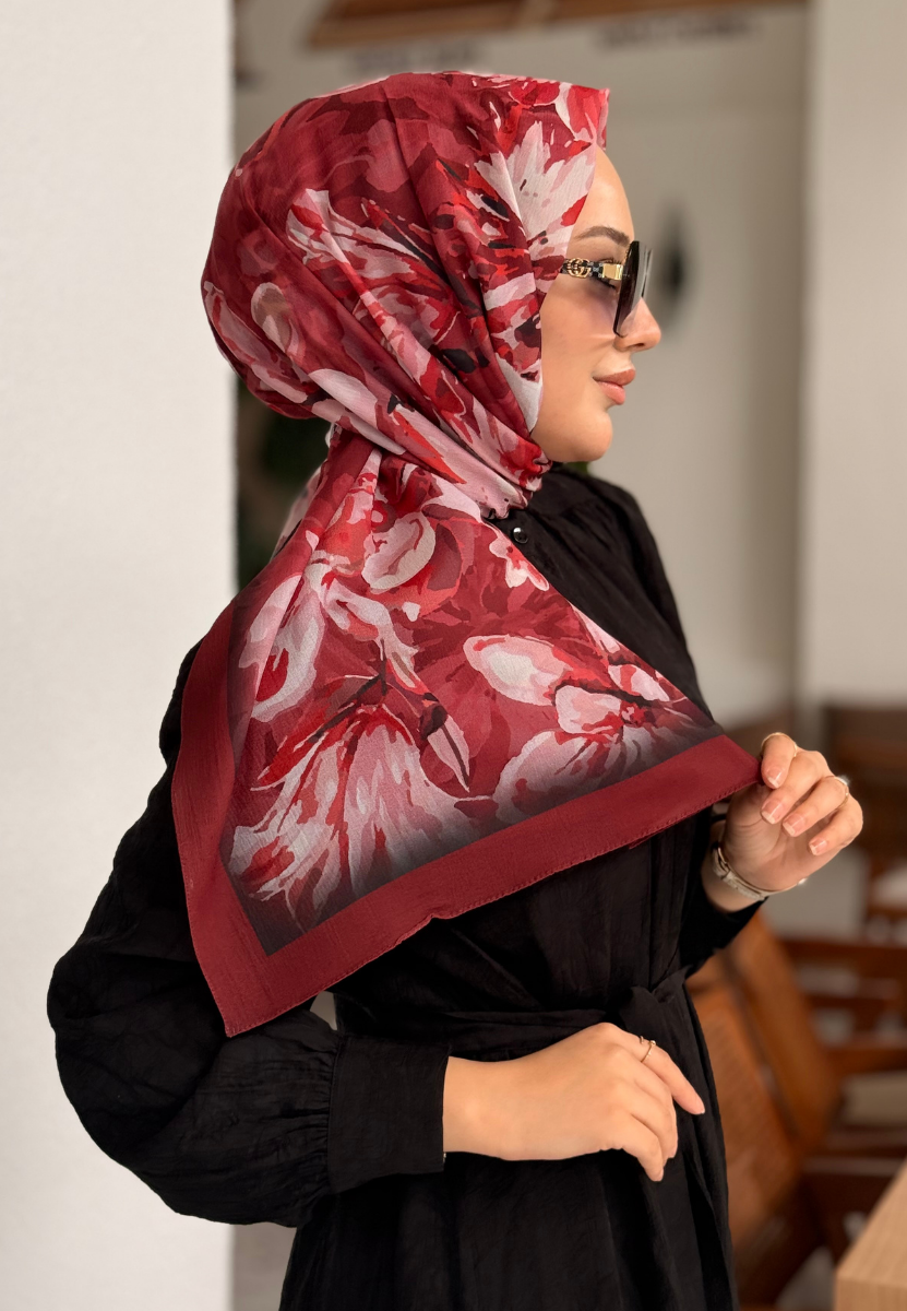 Bordo Şakayık Desen Şal