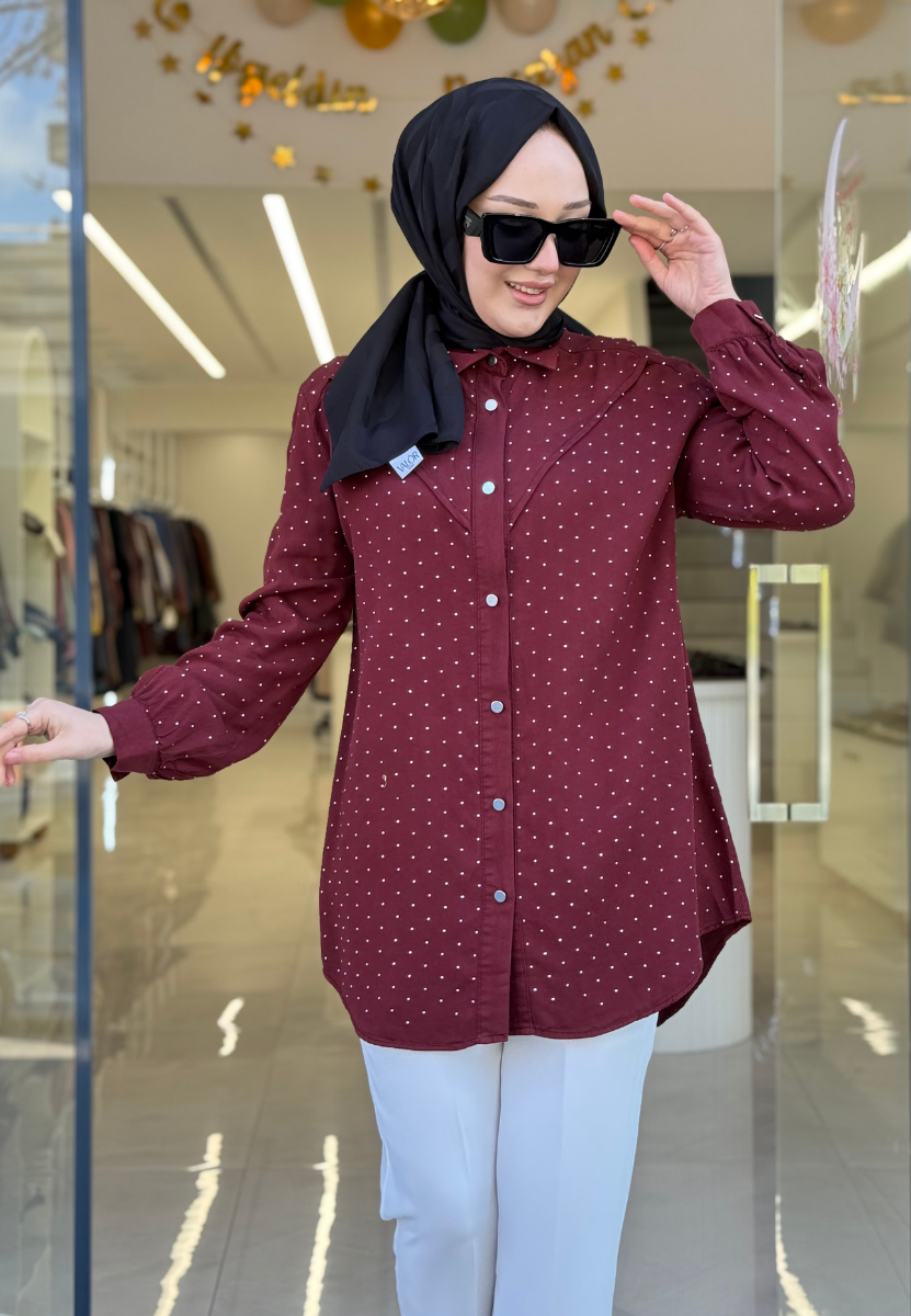 Bordo Stone Tensel Gömlek