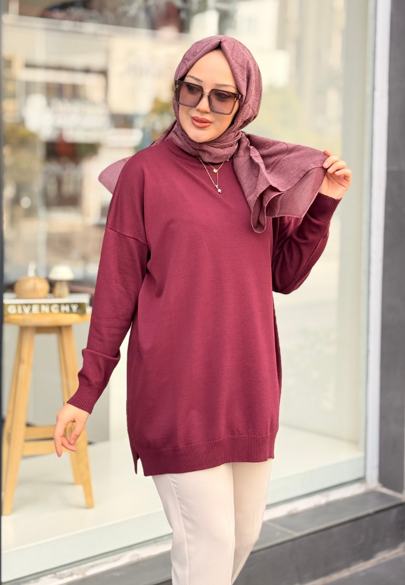 Bordo Venedik Triko Tunik