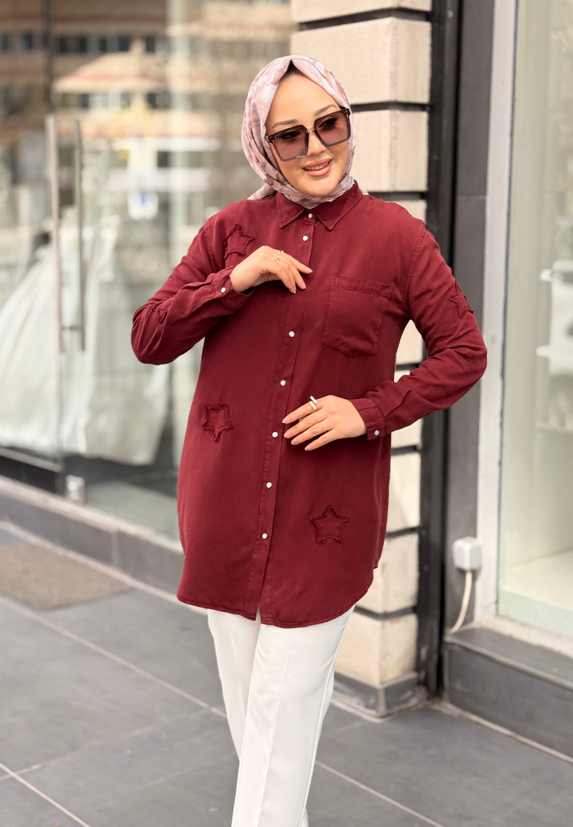 Bordo Yıldız Tensel Gömlek