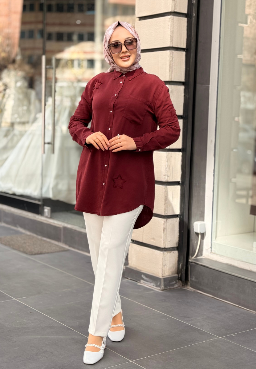 Bordo Yıldız Tensel Gömlek