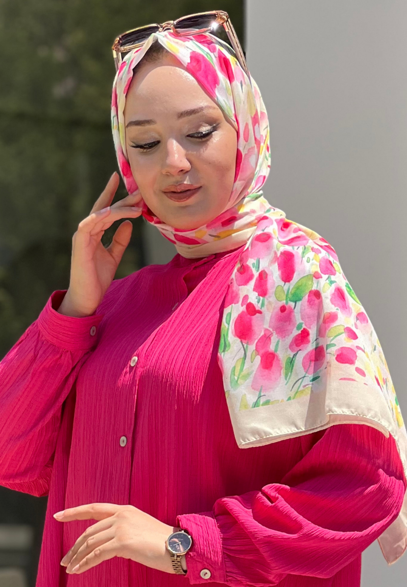 Botanik Serisi Pembe Pamuk Şal