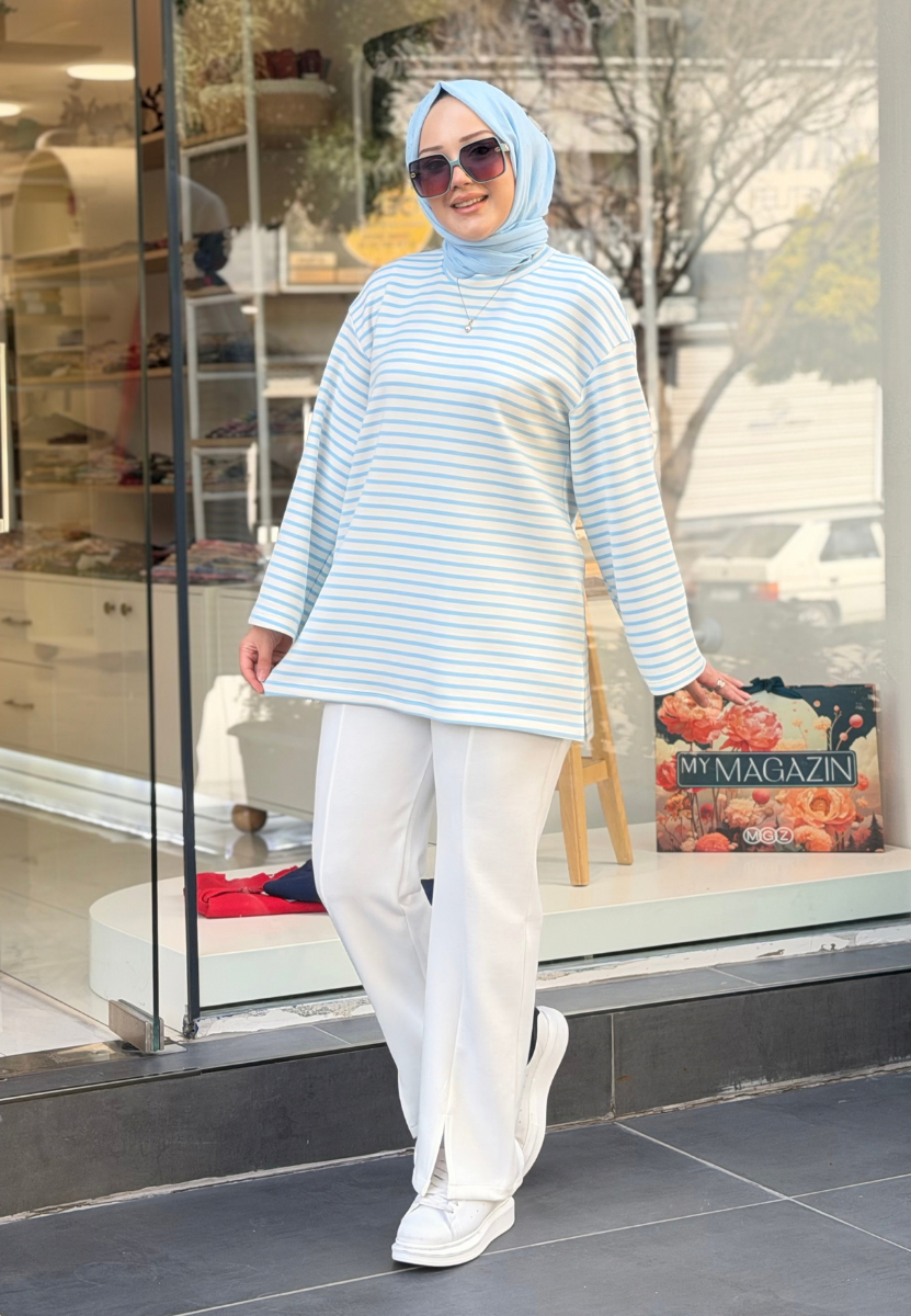 Çizgili Bebe Mavi Sweat