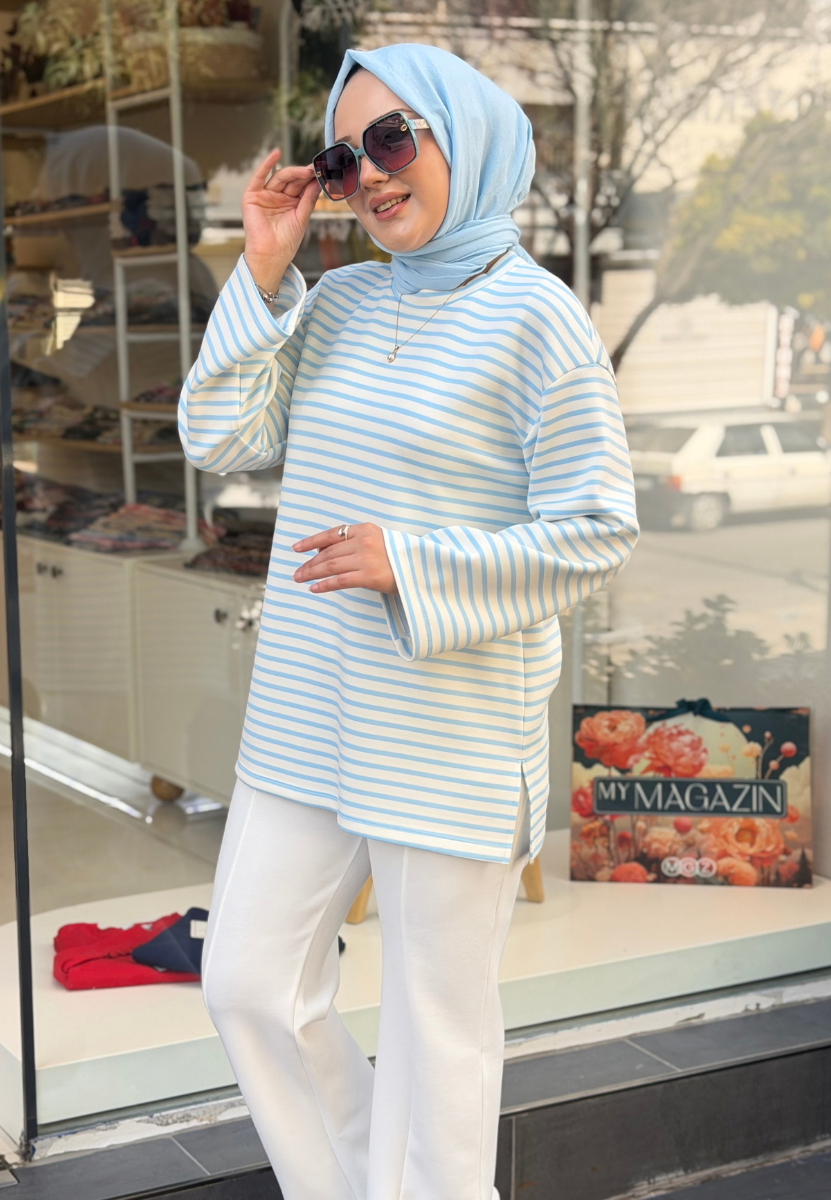 Çizgili Bebe Mavi Sweat