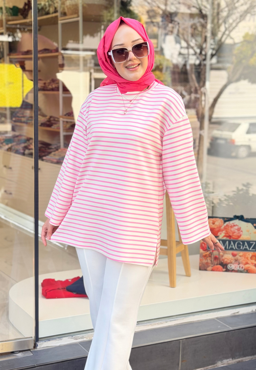 Çizgili Pembe Sweat
