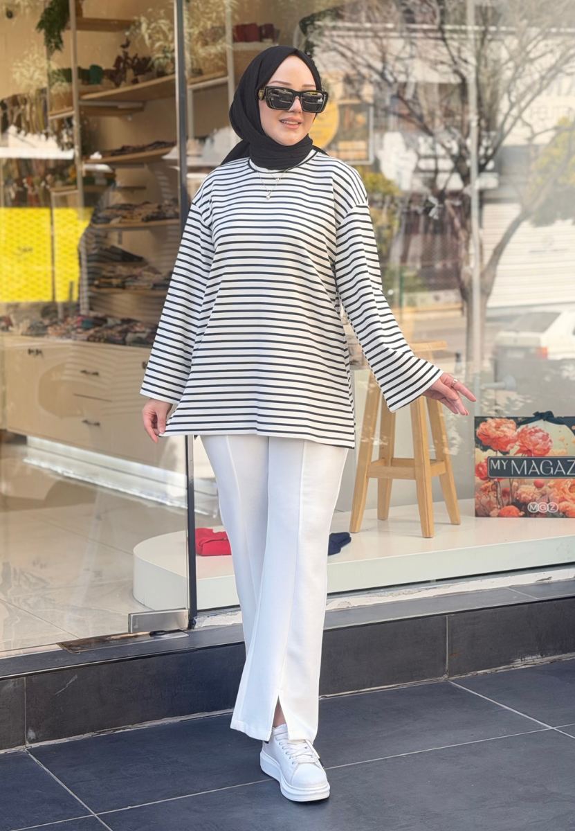 Çizgili Siyah Sweat