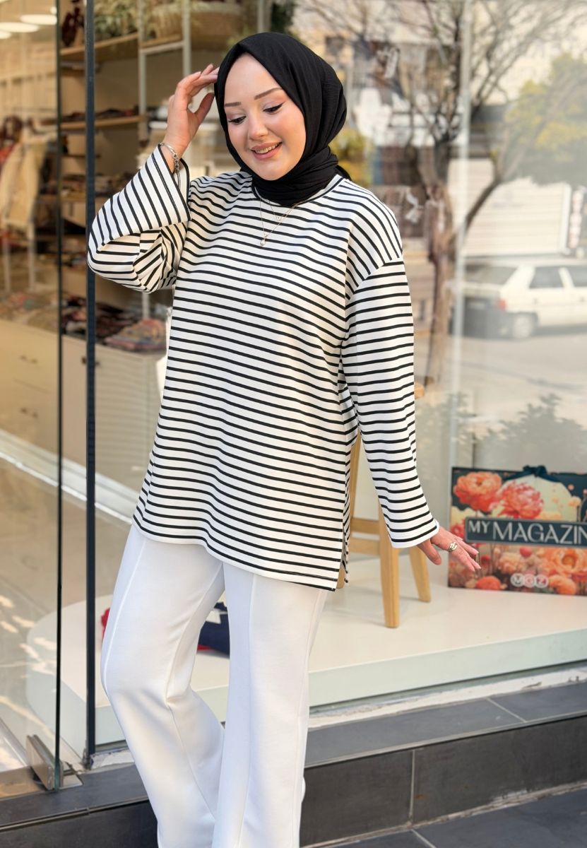 Çizgili Siyah Sweat
