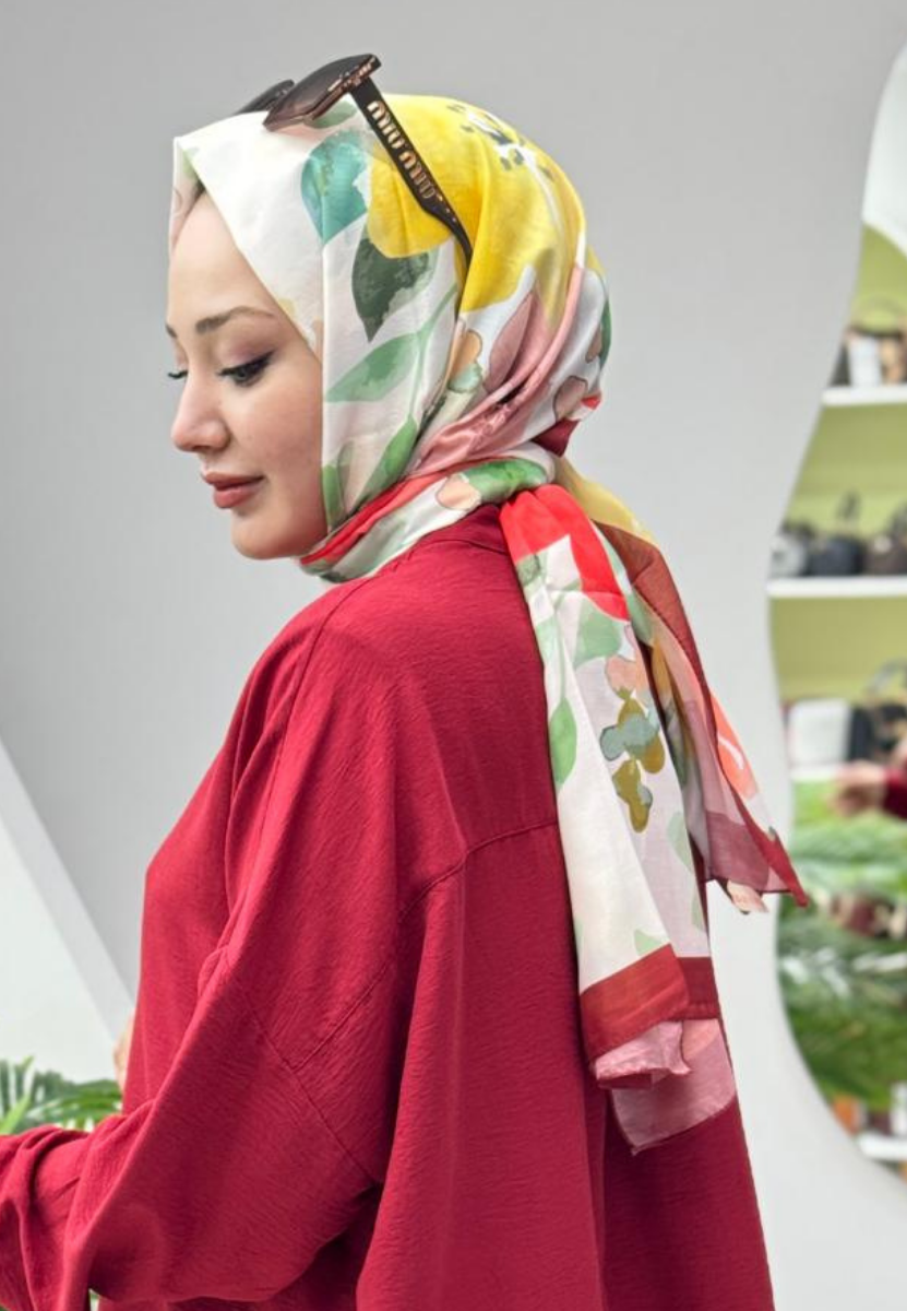 Comfort Flowers Koyu Kırmızı Pamuk Şal