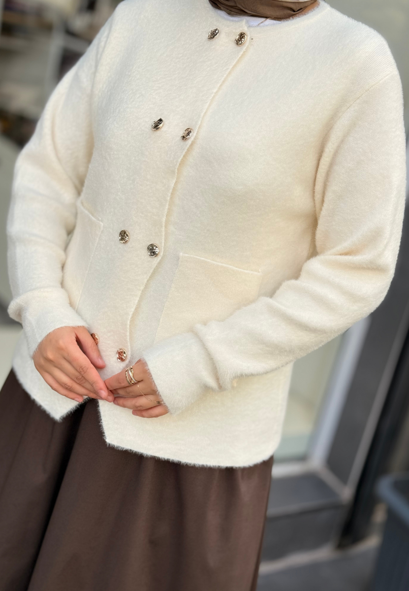 Ekru Angora Kısa Hırka