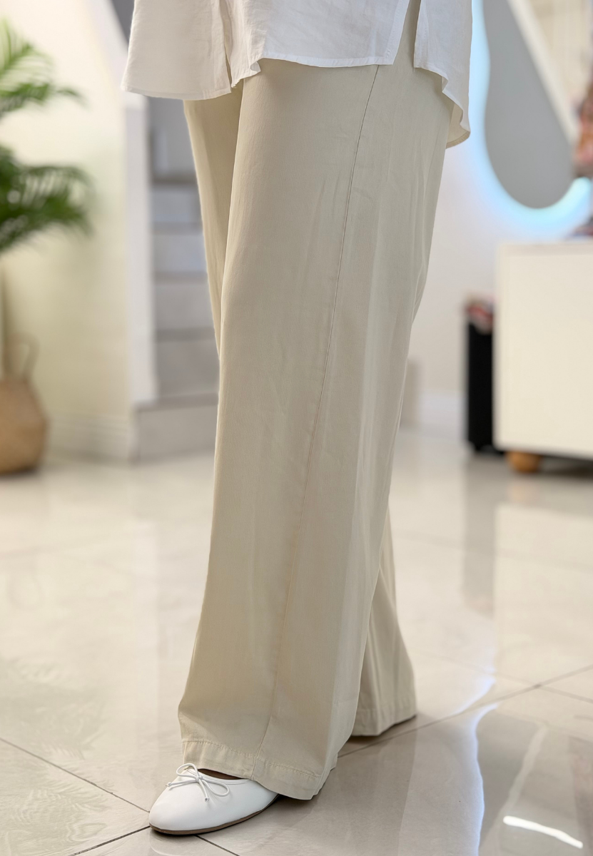Ekru İnce Fitilli Tensel Pantolon