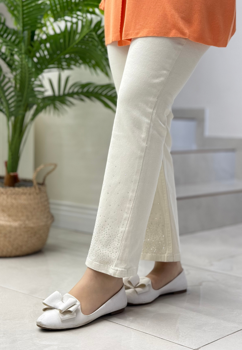 Ekru Taşlı İspanyol Denim