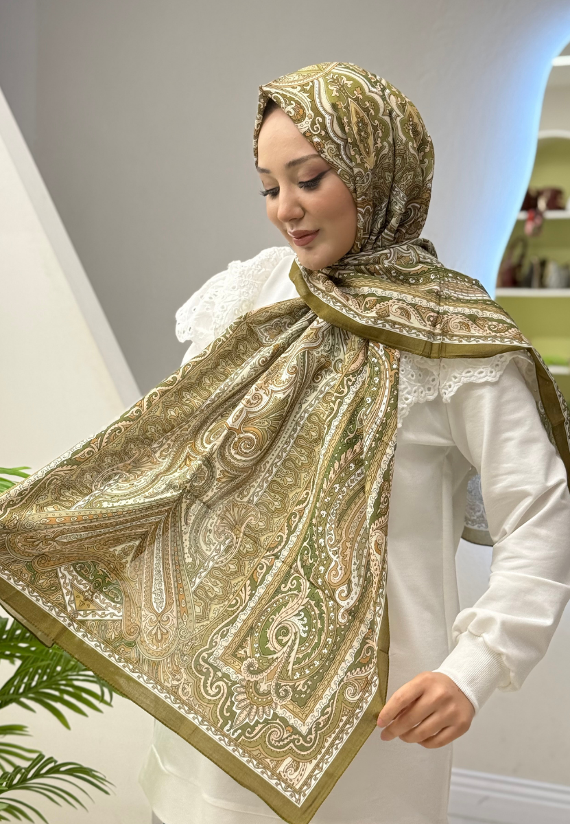 Etnıc Floral Zeytin Yeşili Şal