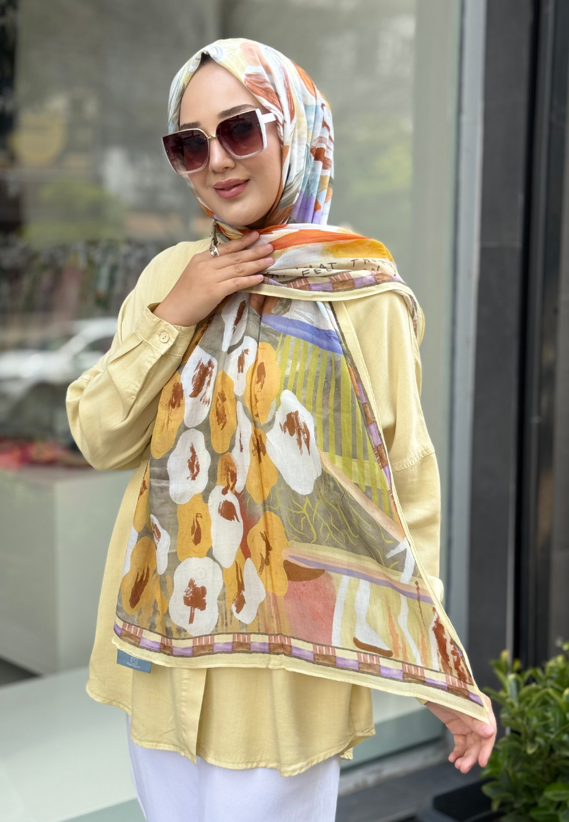 Floral Fiesta Sarı Rami Şal