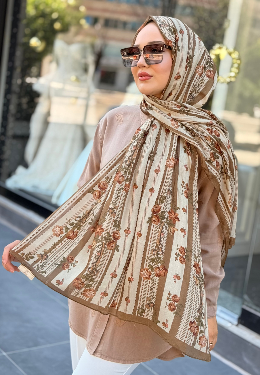 Floral Lines Desen Vizon Soft Viskon Şal 