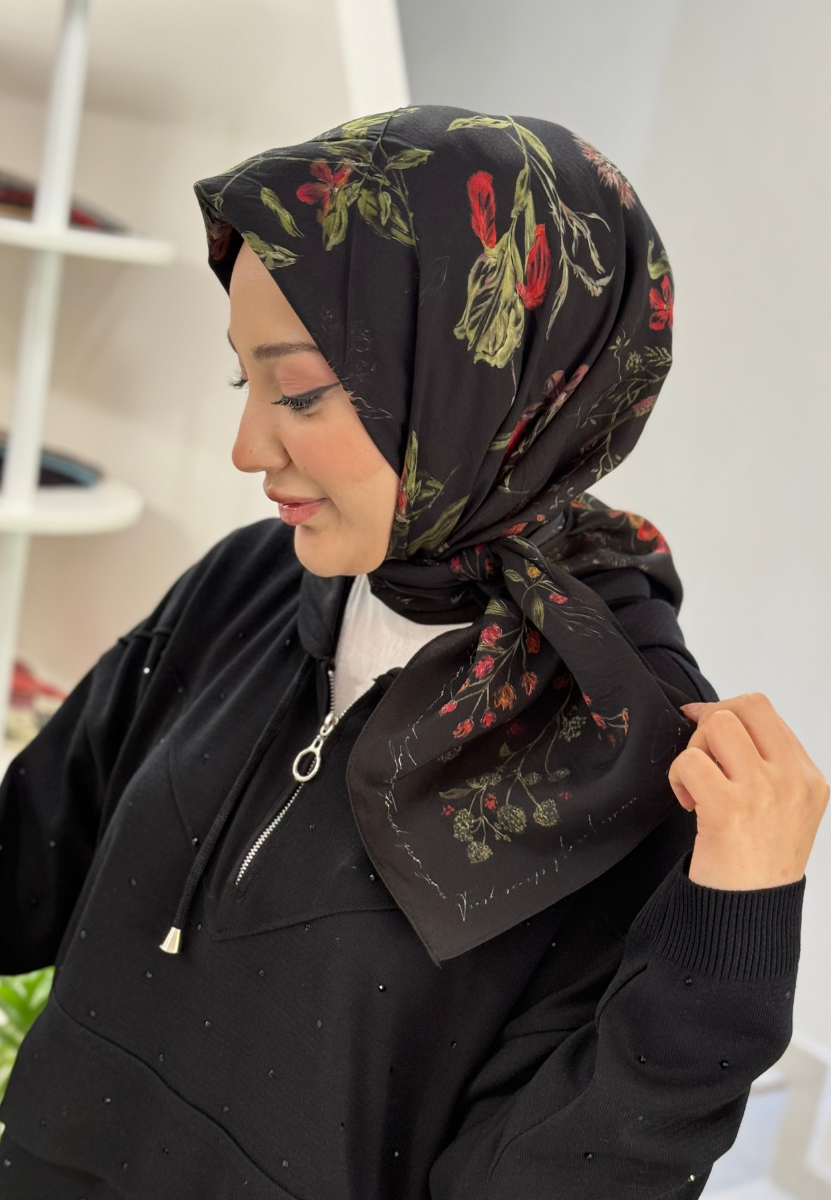 Garden Joy Siyah Viscon Eşarp