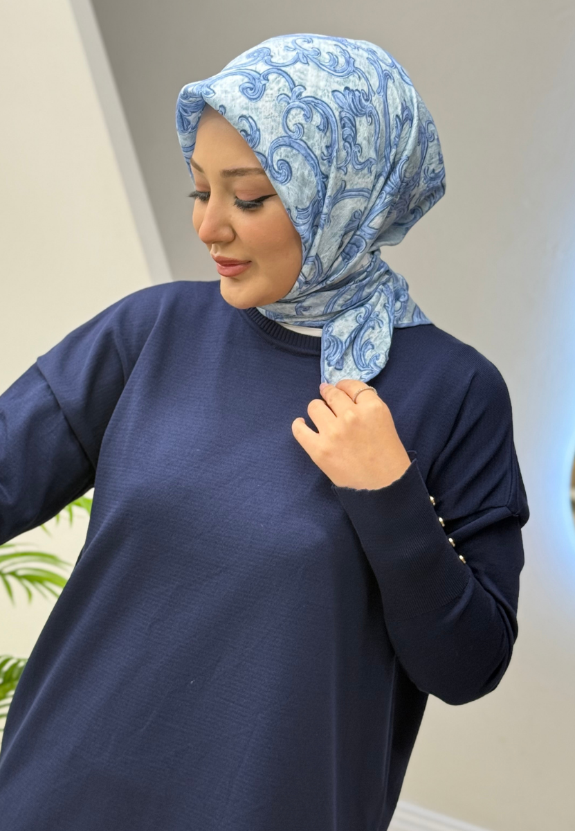 Gök Mavi Brokar Eşarp 