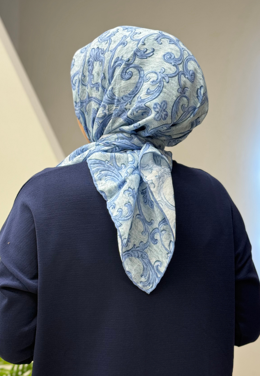 Gök Mavi Brokar Eşarp 