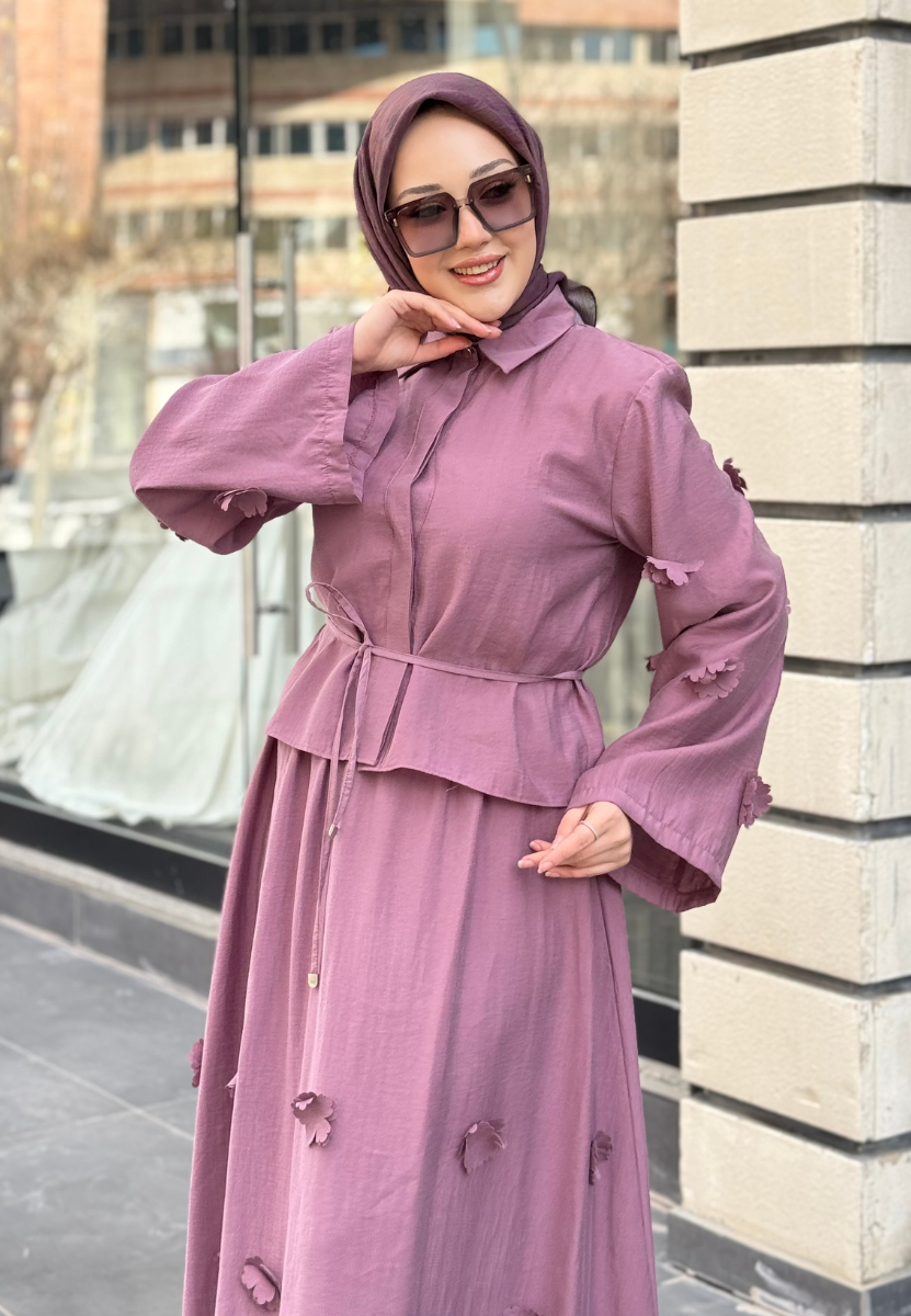 Gül Kurusu Çiçek Motifli Takım