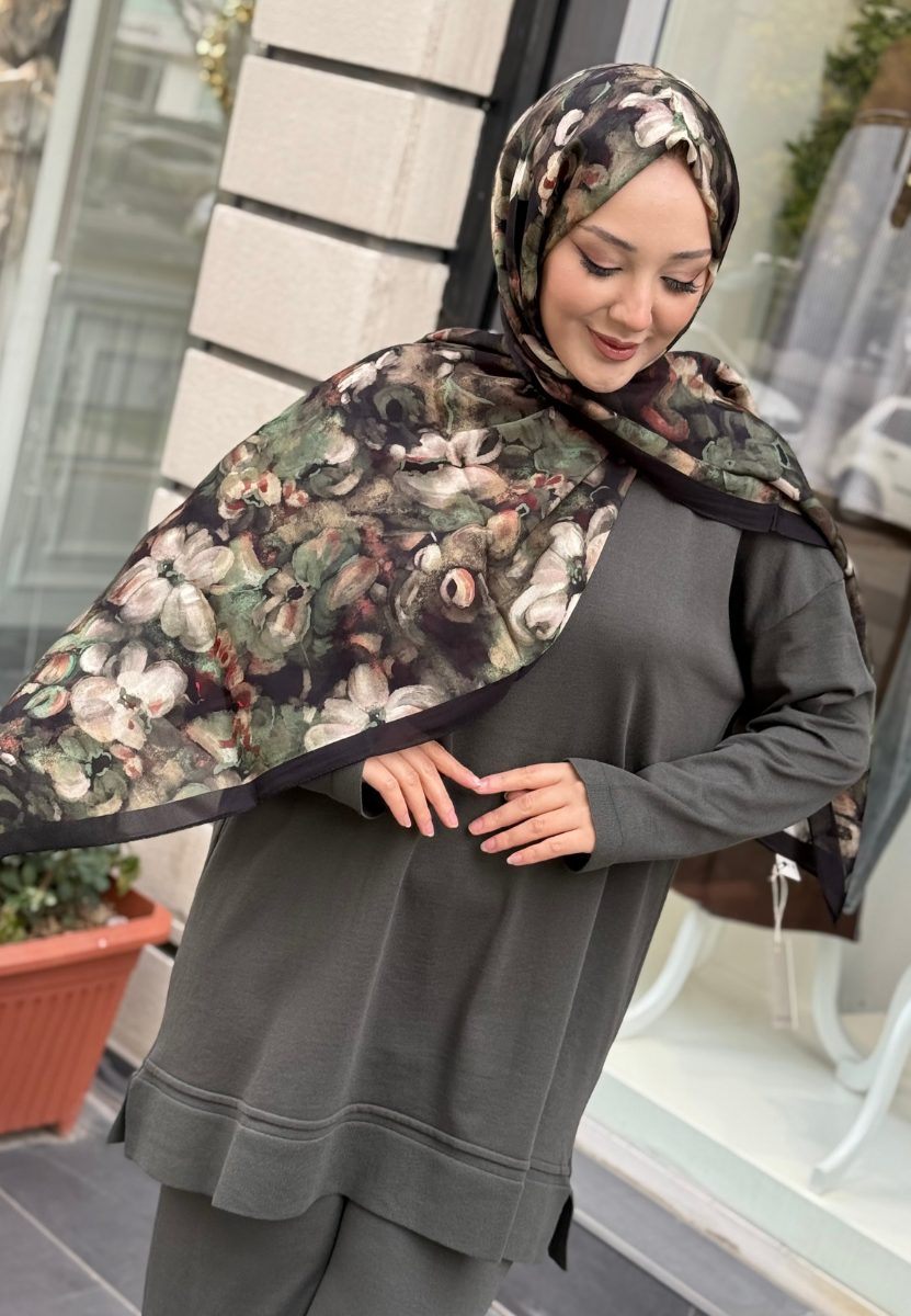 Hıbıscus Beauty V.Yeşil Floş Viscon Şal