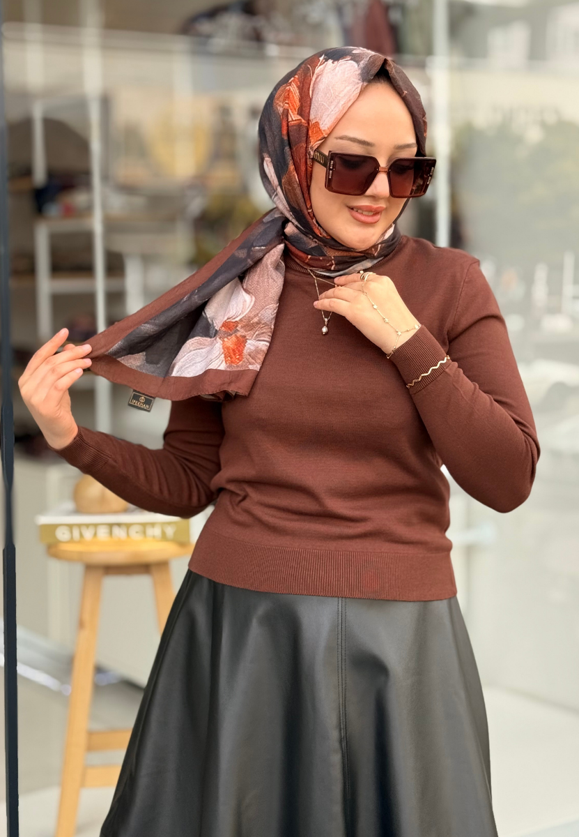 Kahve Lotus Kraş Şal