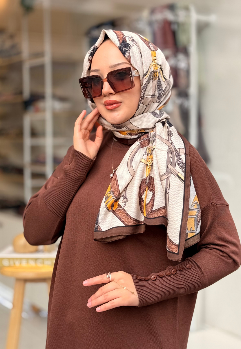 Kahverengi Basic Düğme Triko