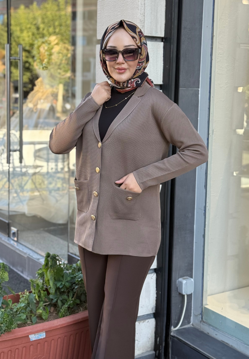 Kahverengi Blazer Triko Ceket