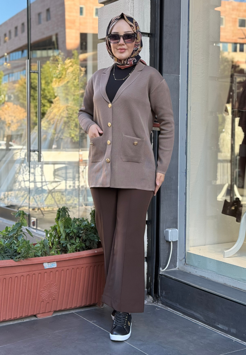 Kahverengi Blazer Triko Ceket