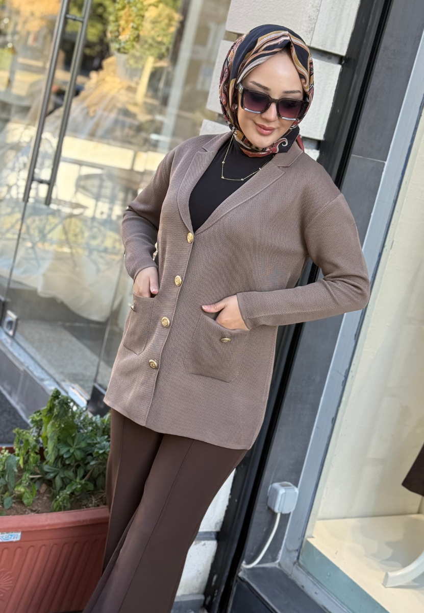Kahverengi Blazer Triko Ceket