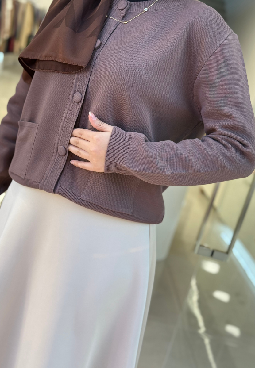 Kahverengi Bomber Mini Hırka