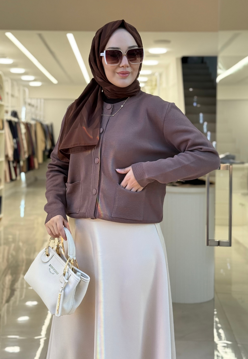 Kahverengi Bomber Mini Hırka