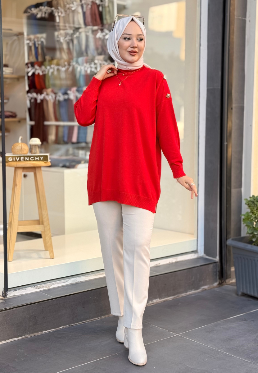 Kırmızı Milano Triko Tunik
