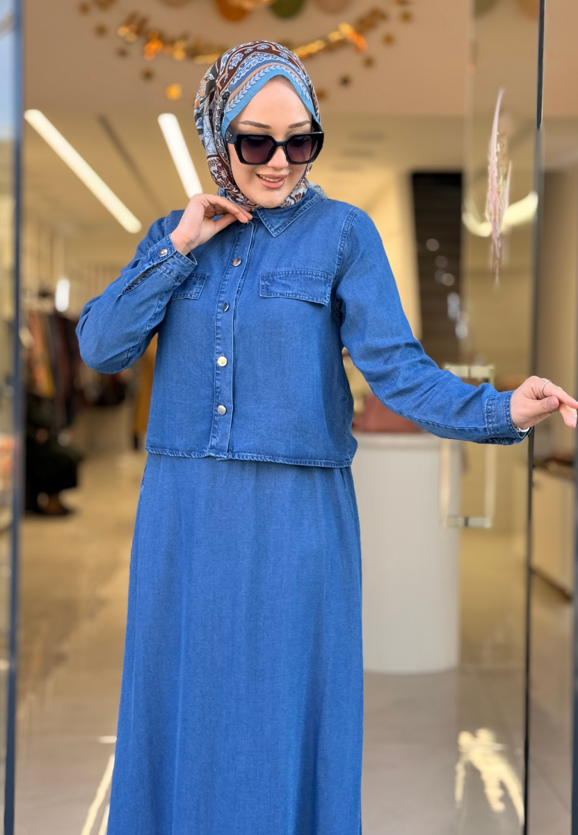 Koyu Mavi Tensel Etekli Takım